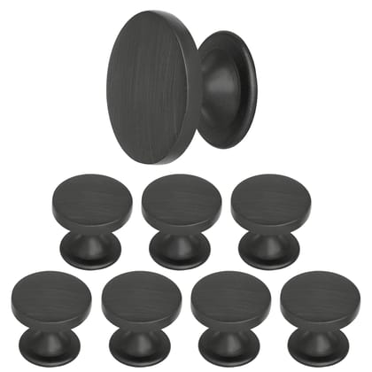 Matt Black Solid Zinc Round Cabinet Knob 1.18 inch 8 Pcs