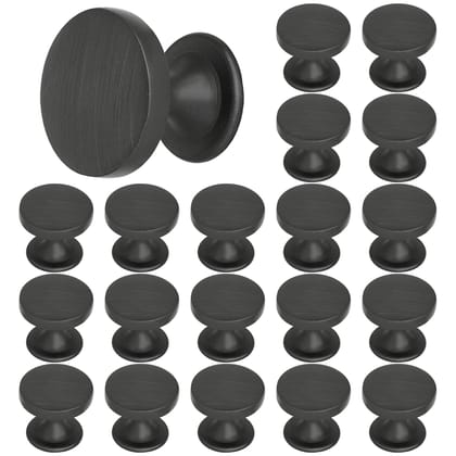 Matt Black Solid Zinc Round Cabinet Knob 1.18 inch 20 Pcs