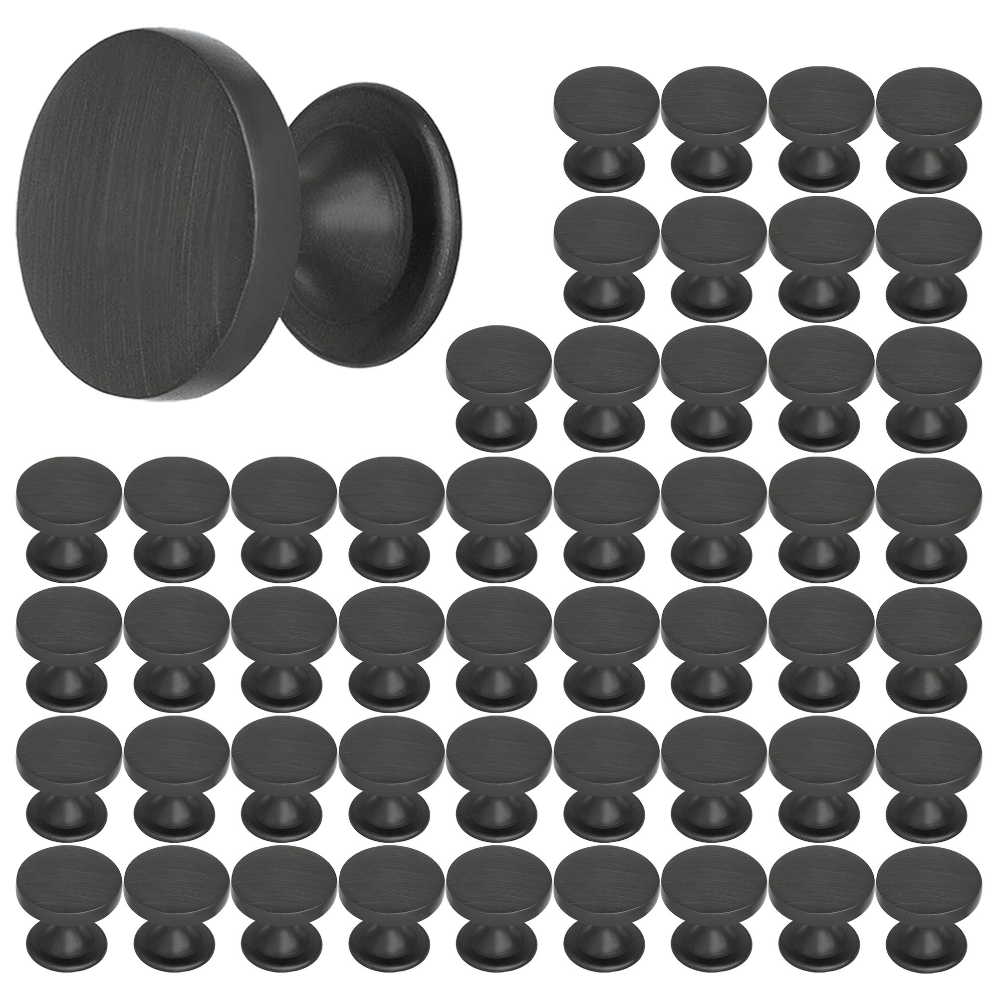 Matt Black Solid Zinc Round Cabinet Knob 1.18 inch 50 Pcs