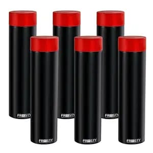 Frosty Plastic Food Grade Fridge Round Water Bottle Gift Set(6 Pieces, 1L,Black_Red), 950 Milliliters