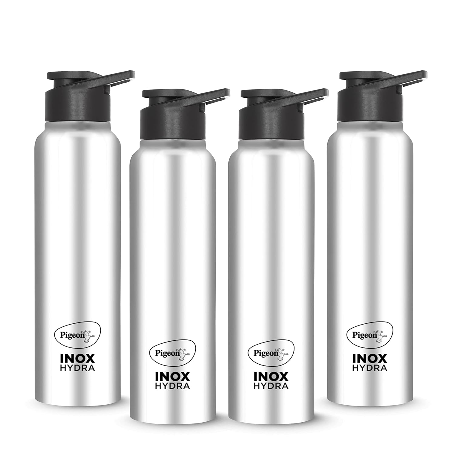 900 ml Bottle (Pack of 4, Black, Steel/Chrome, Steel)