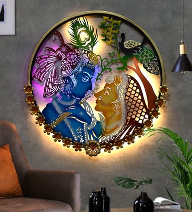 IPC Radhe Krishna Round Metal Wall Art Frame | Wall Sculptures Home Decor, Office, Restaurant and for Gift Purposes 25'' Inch Diameter