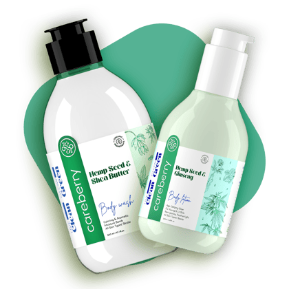 Careberry's Hemp & Shea Butter Body Wash 300ml and Hemp Seed & Ginseng Age-Defying Body Lotion 200ml combo