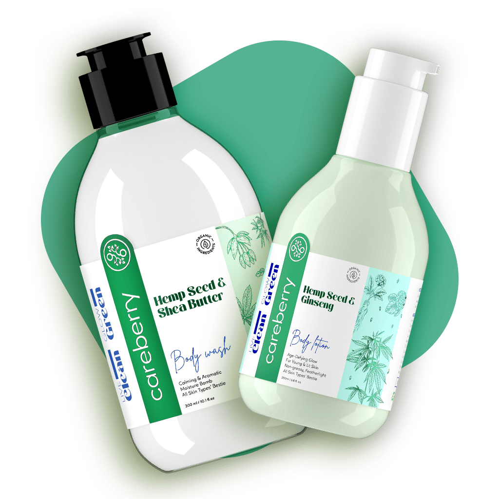 Careberry's Hemp & Shea Butter Body Wash 300ml and Hemp Seed & Ginseng Age-Defying Body Lotion 200ml combo