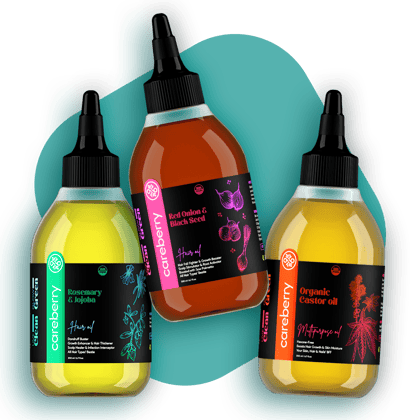 Careberry's Organic Hair Care Power Trio: Red Onion & Black Seed, Rosemary & Jojoba, Castor Oil Combo (Pack of 3)