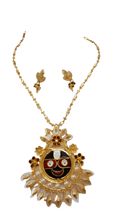 Purabi Jewels Gold-Plated Shell Lord Jagannath Pendant with Golden Chain and matching Shell Earrings Necklace Jewellery Set for Women and Girls…