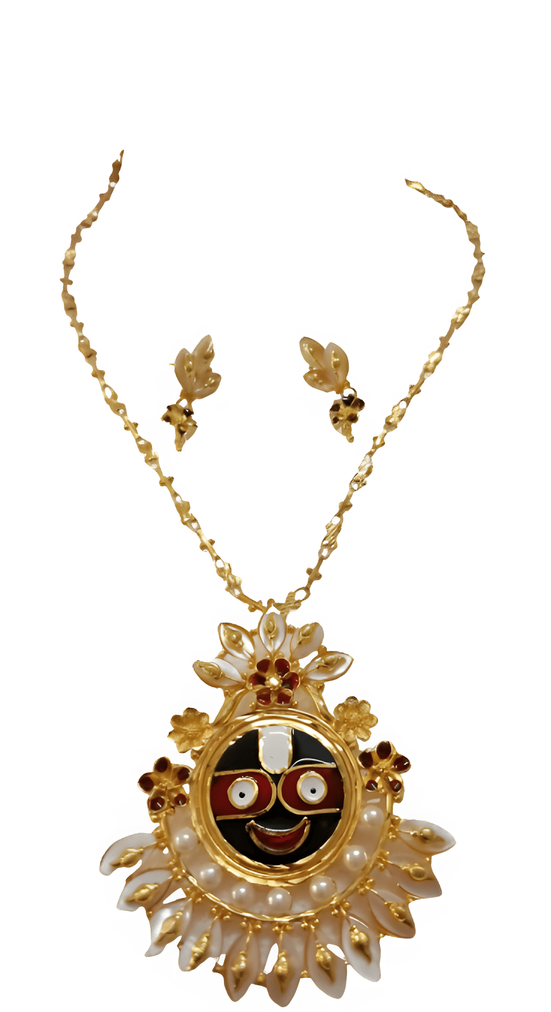 Purabi Jewels Gold-Plated Shell Lord Jagannath Pendant with Golden Chain and matching Shell Earrings Necklace Jewellery Set for Women and Girls…