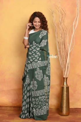 Handblock Printed Cotton Saree With Natural Dyes