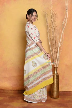 Handblock Printed Cotton Saree With Natural Dyes