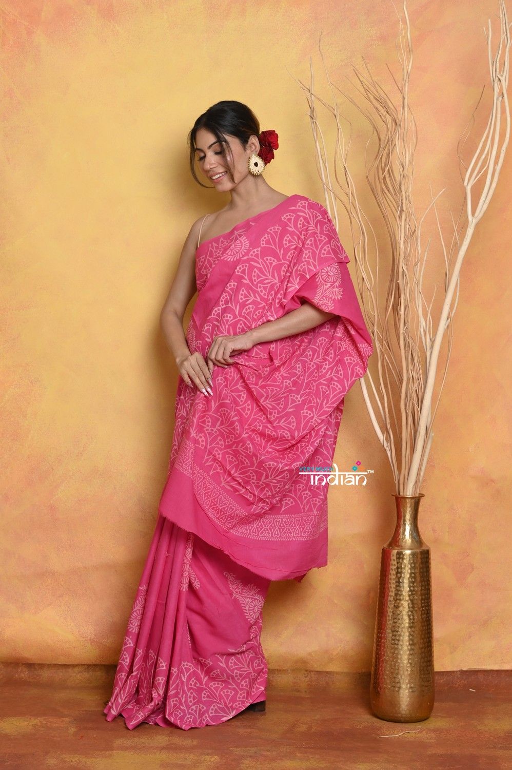 Handblock Printed Cotton Saree With Natural Dyes