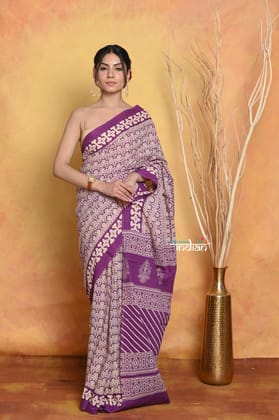 Handblock Printed Cotton Saree With Natural Dyes