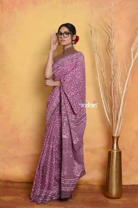 Handblock Printed Cotton Saree With Natural Dyes