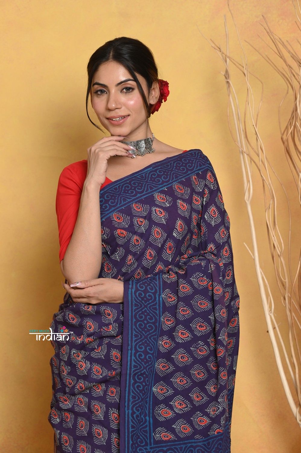 Handblock Printed Cotton Saree With Natural Dyes