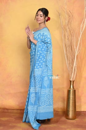 Handblock Printed Cotton Saree With Natural Dyes