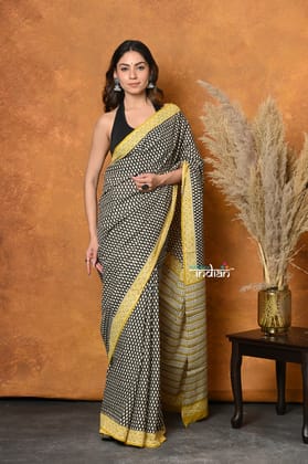 Handblock Printed Cotton Saree With Natural Dyes