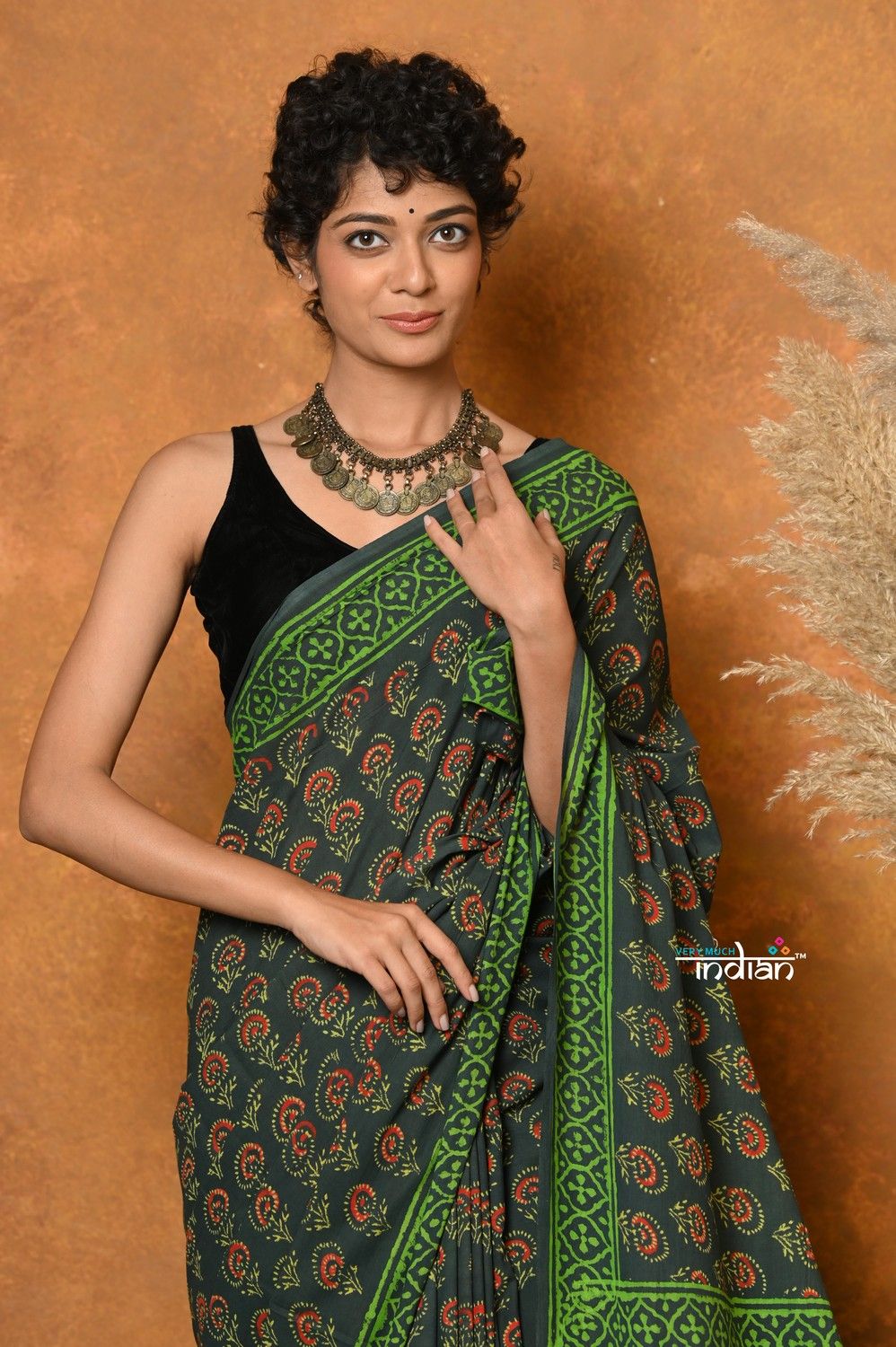 Handblock Printed Cotton Saree With Natural Dyes