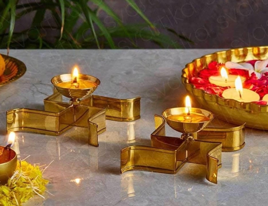 Metal Brass gold Swastik oil Lamp