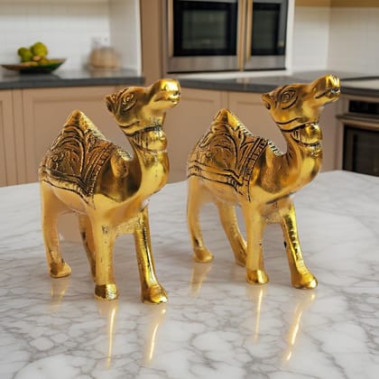 Salvus APP SOLUTIONS Elegance in Metal Camel Showpiece Set - Exquisite Home Decor for a Touch of Desert Elegance (Golden_3x3 Inch) Pack of 2