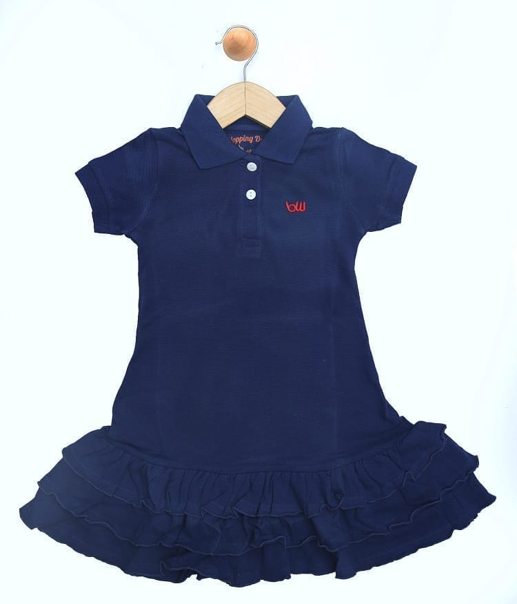 GIRLS Navy PIQUE STYLISH FROCK