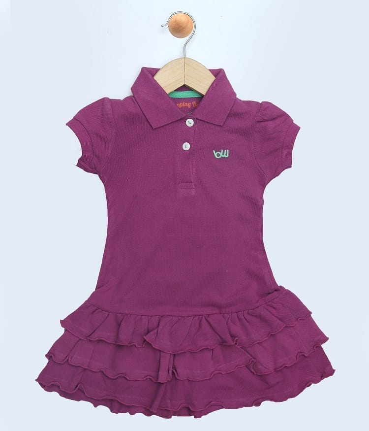 GIRLS PLUM PIQUE STYLISH FROCK