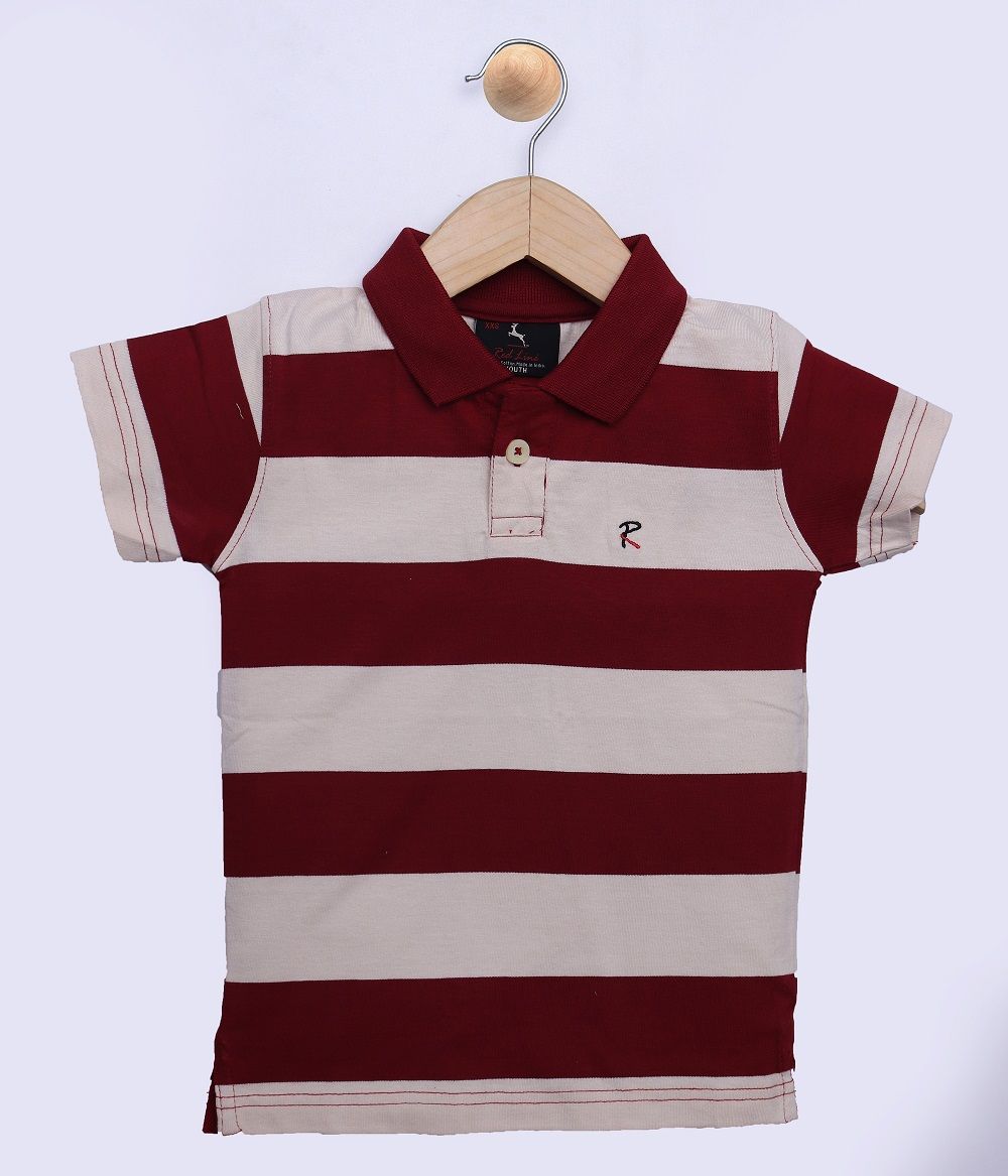 Boys Red and White Striped Polo T-Shirt