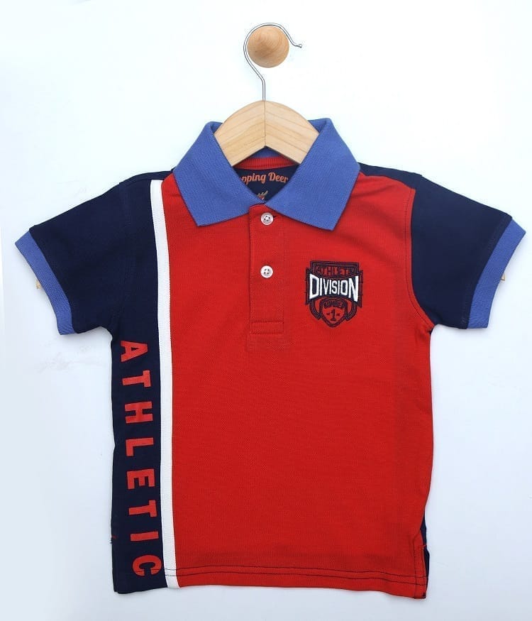 Boys Red Cut &Sew Polo T-Shirt