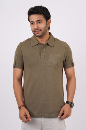 Men's Olive  Solid Polo T-Shirt