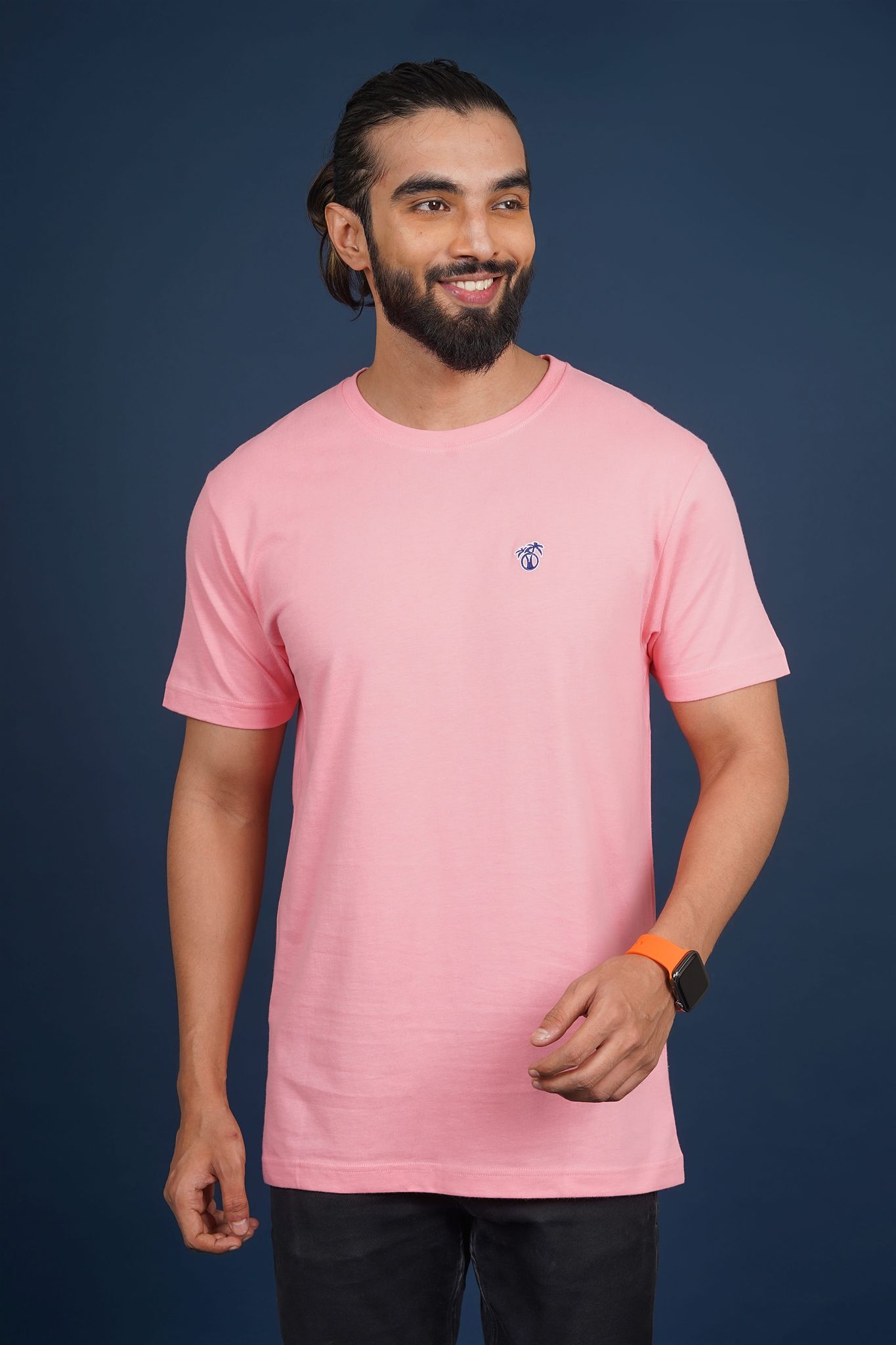 Men's Coral Solid Crew Neck T-Shirt