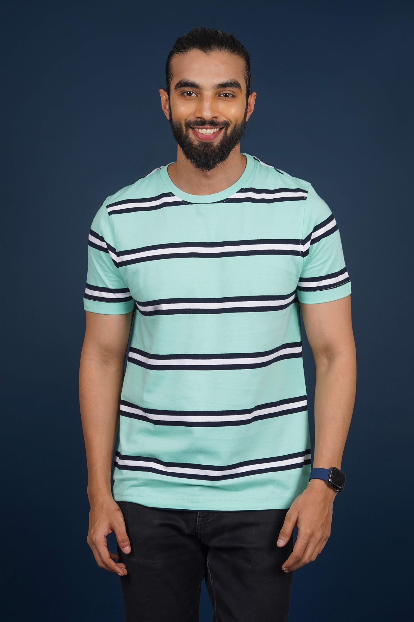 Men's Mint Striped Crew Neck T-Shirt