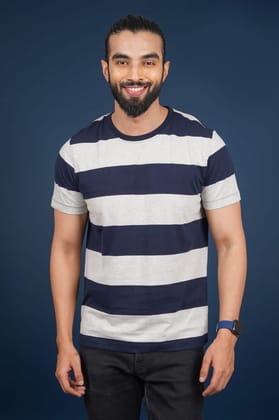 Men's Lt.Grey Striped Crew Neck T-Shirt