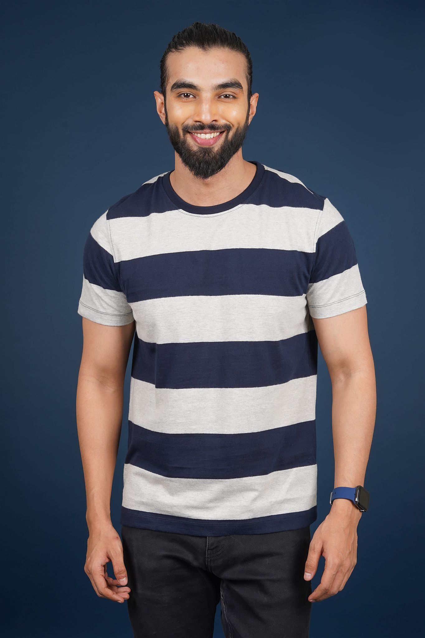 Men's Lt.Grey Striped Crew Neck T-Shirt