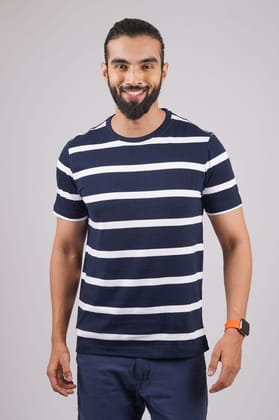 Men's Navy  Striped Crew Neck T-Shirt