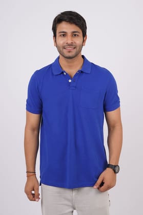Men Blue Pocket Polo T-Shirt
