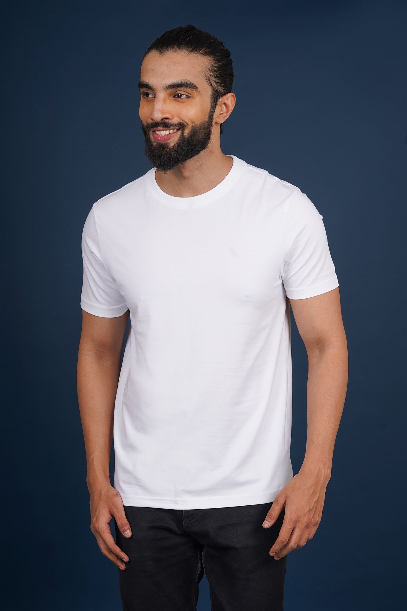 Men's White Lycra Jersry Solid Crew