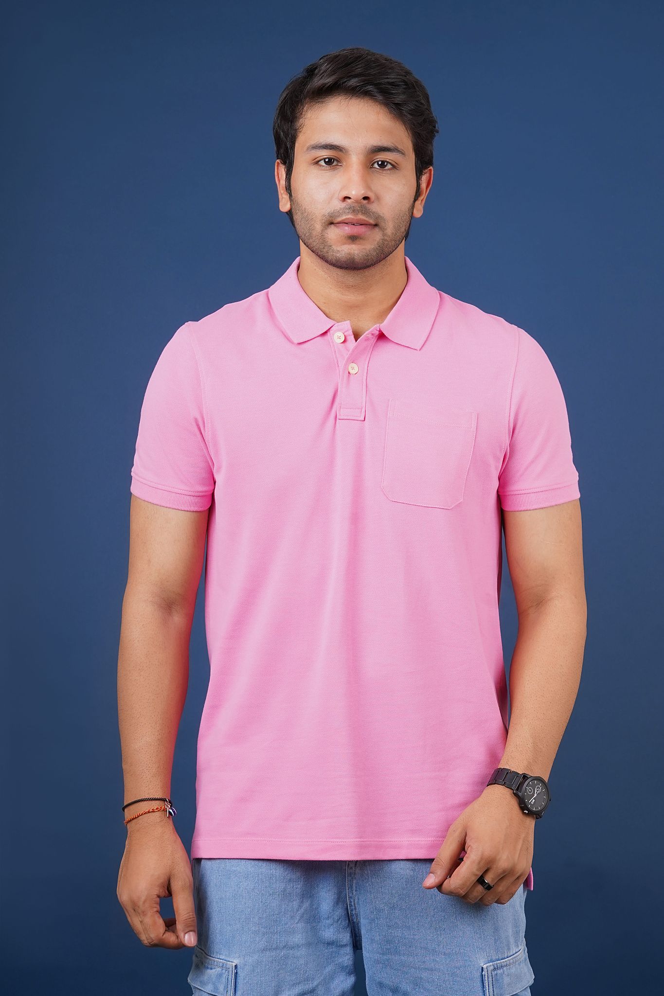 Men's Pink Pocket Polo T-Shirt