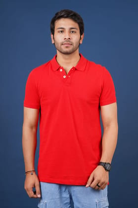 Men's Red Solid  Polo T-Shirt