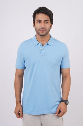 Men's Sky Blue Solid Polo T-Shirt