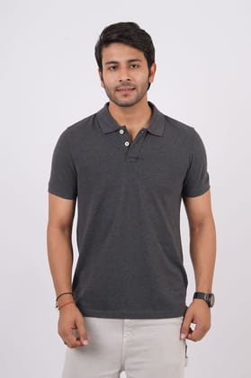 Men's Charcoal Solid  Polo T-Shirt