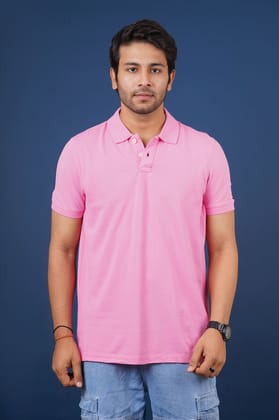 Men's Pink Solid Polo T-Shirt