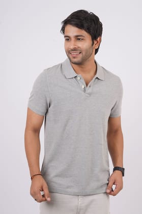 Men's Grey Melange Solid  Polo T-Shirt