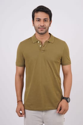 Men's Olive Green Solid Polo T-Shirt