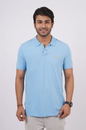 Men's Sky Blue Embroidery Polo T-Shirt