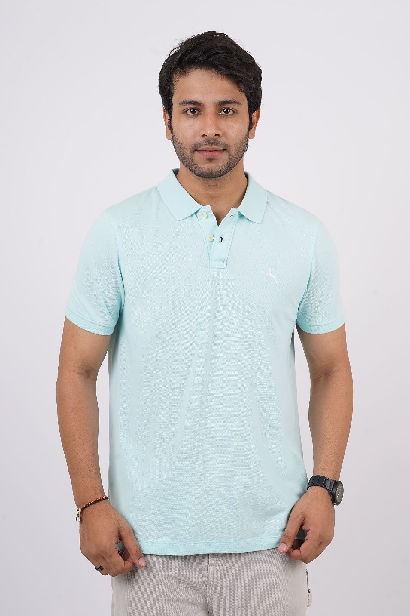 Men's Water Blue Embroidery Polo T-Shirt