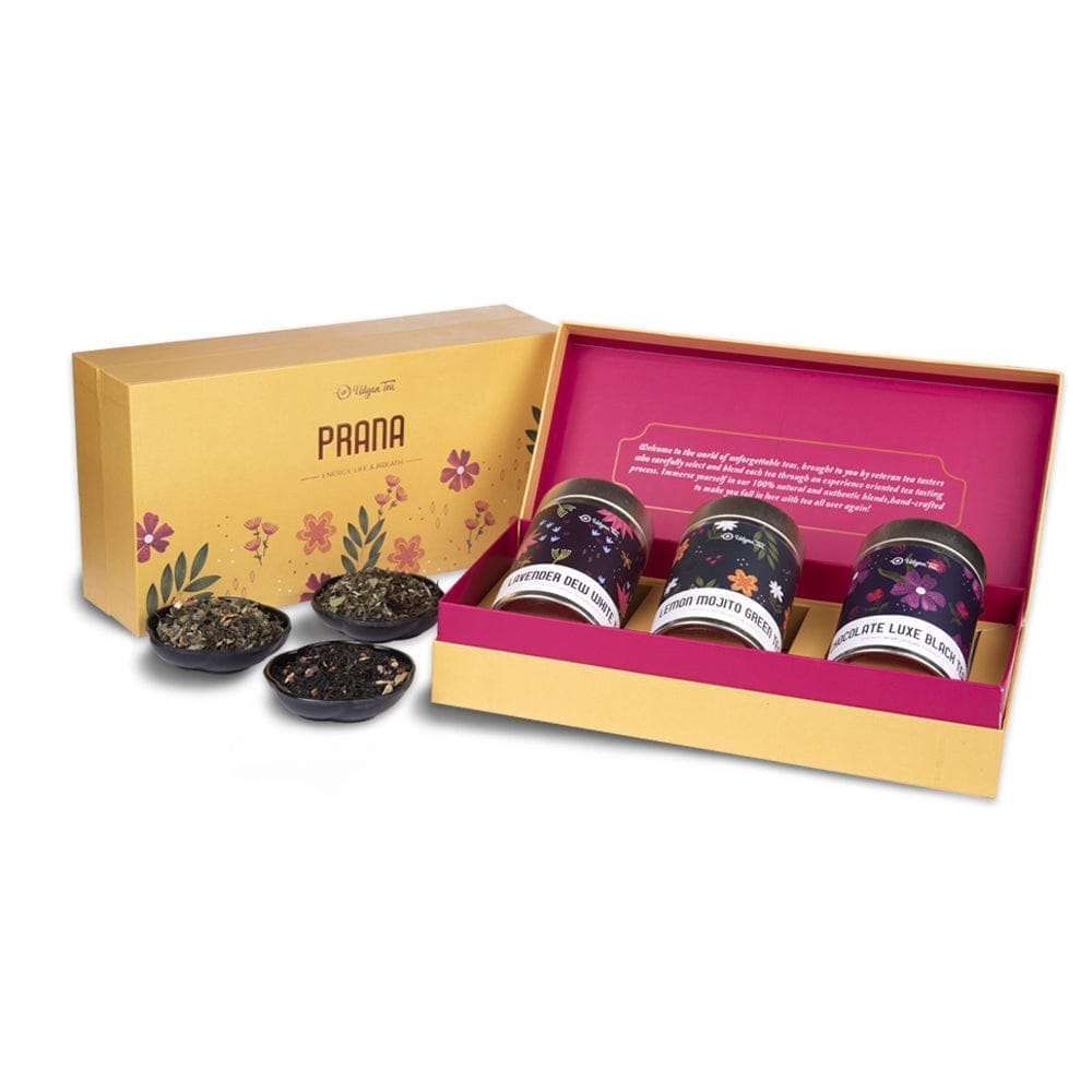 Udyan Tea Prana Tea Gift Box | 50g X 3 Loose Leaf Assorted Tea Varieties | Christmas Tea Gift Pack