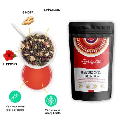 Udyan Tea Hibiscus Spice Green Tea | Fresh Dry Petals| Herbs for Relieving Constipation