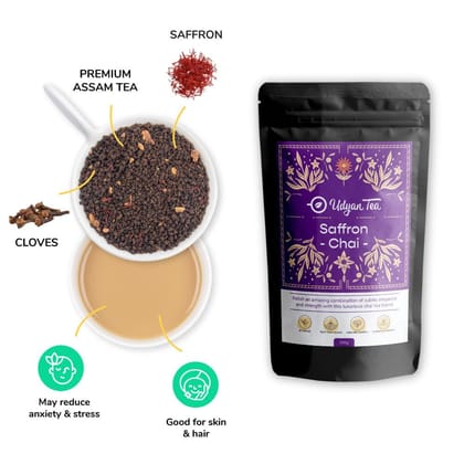 Udyan Tea Saffron Chai Tea | Brews with Milk Natural Indian Spices Loose Leaf Tea