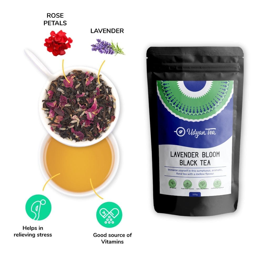 Udyan Tea Lavender Bloom Black Tea | Aromatic Floral Tea | Lavender Flower Tea | Loose Leaf Tea for Stress Relief