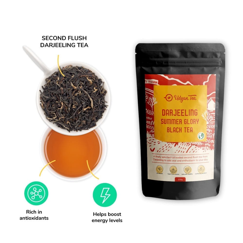 Udyan Tea Darjeeling Summer Glory Black Tea | 100% Pure & Premium Loose Leaf Black Tea from the Second Flush | Authentic Darjeeling Long Leaf Tea