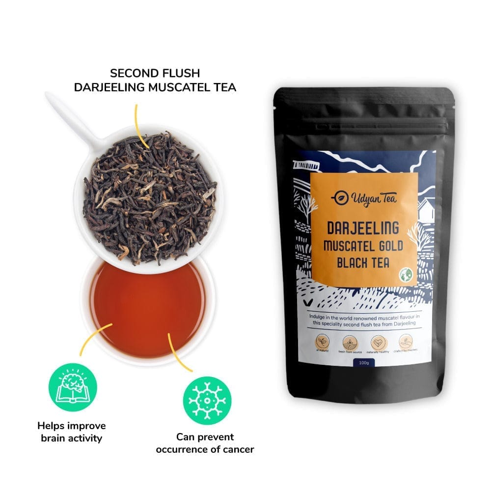 Udyan Tea Darjeeling Muscatel Gold Black Tea |100% Fresh Loose Leaf Second Flush Tea