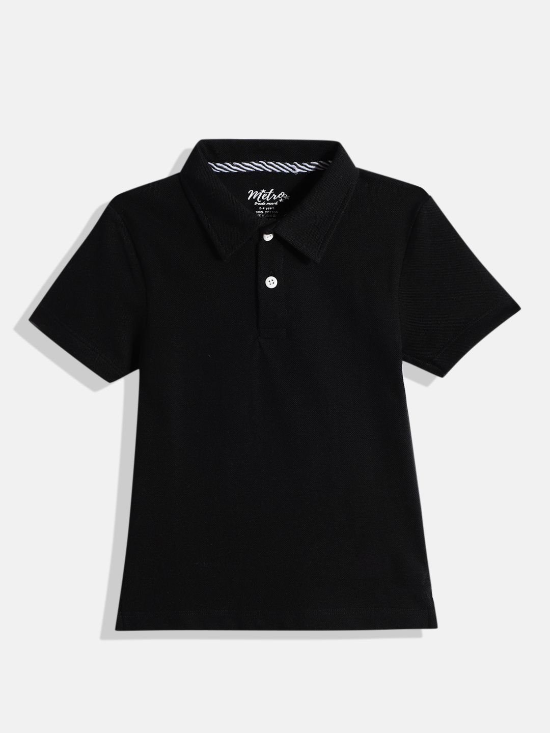 Boys Black Solid Cotton Polo Collar T-shirt